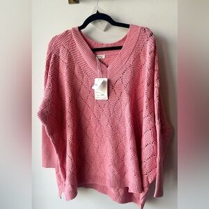 Miracle Pink Pointelle Knit Sweater V-Neck Oversized S/M | SKU 1063